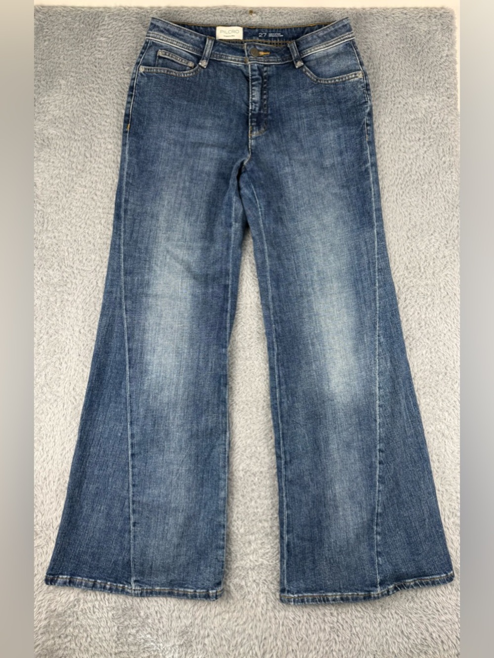 Pilcro Hyphen Flare Jeans Womens 27 Mid Rise Trouser Welt Pocket Blue Denim